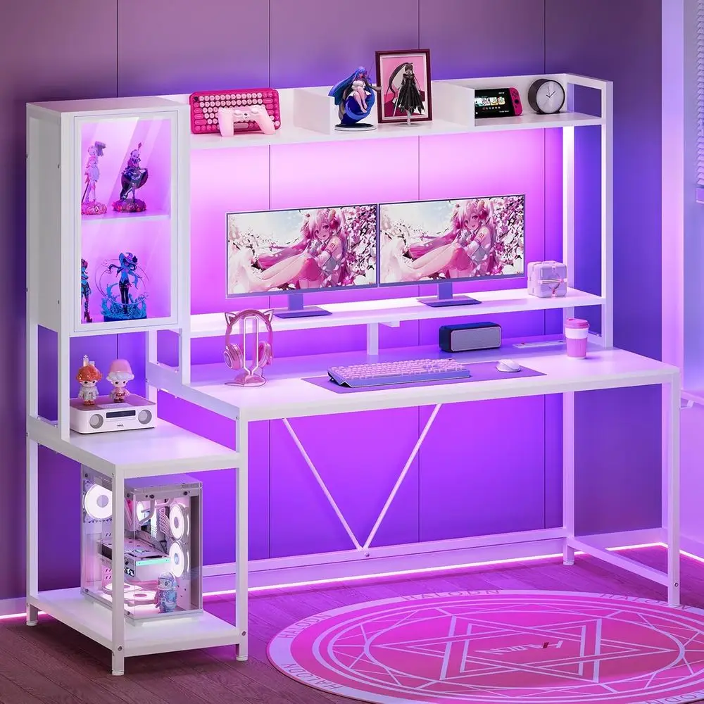 Gaming Desk With Hutch - 60 LED-lit Gaming Desk with Hutch,