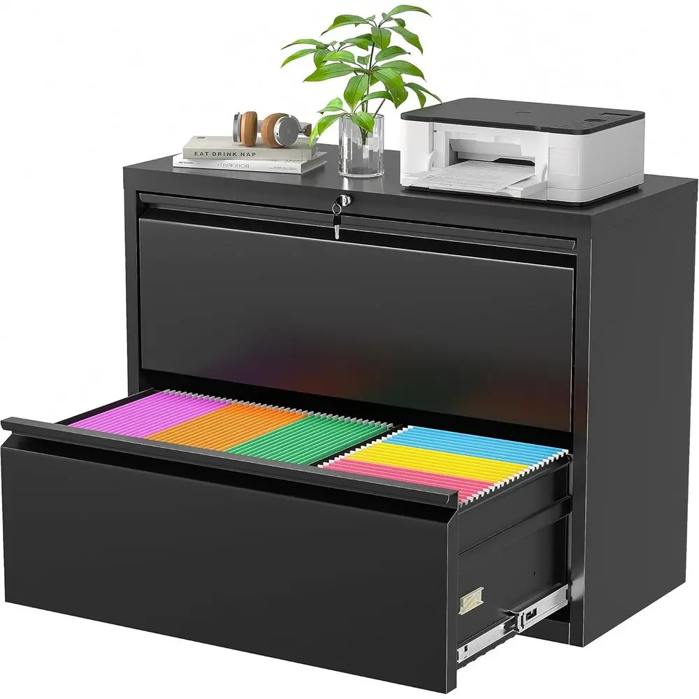 File Cabinet Lateral - Black Lateral File Cabinet with Lock,