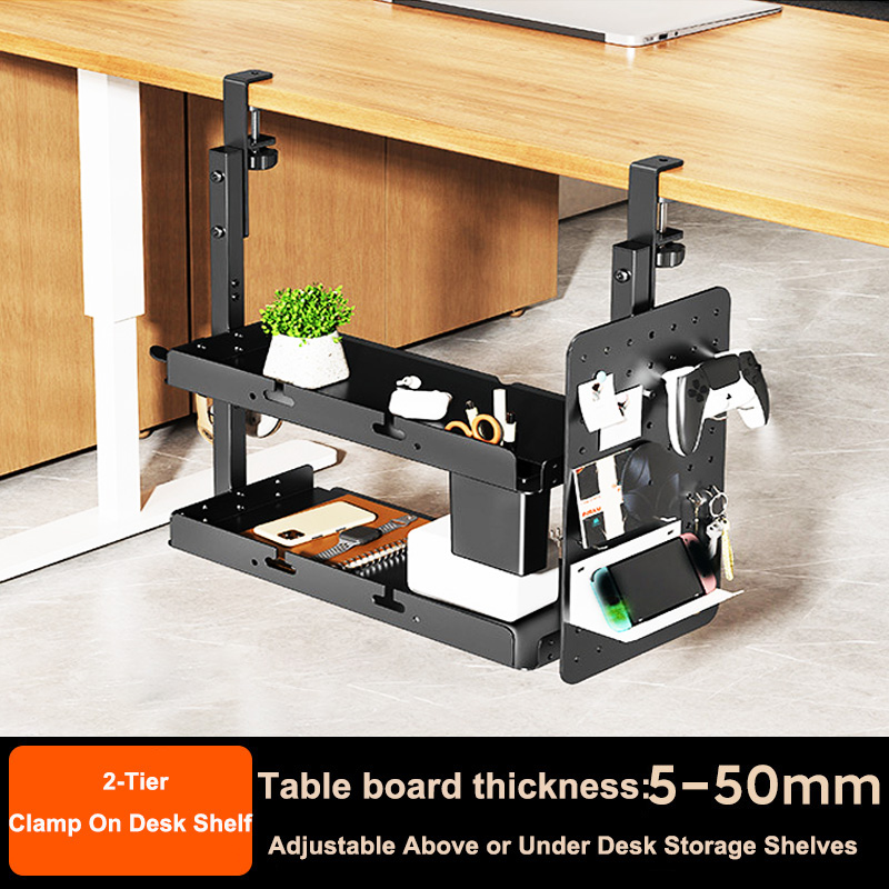Gaming Desk With Hutch - Clamp-on 14 inch Above Below Desk