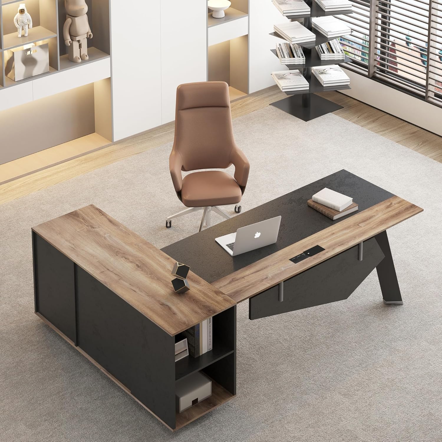 File Cabinet Lateral - 63in L-Shaped Executive Desk with 47