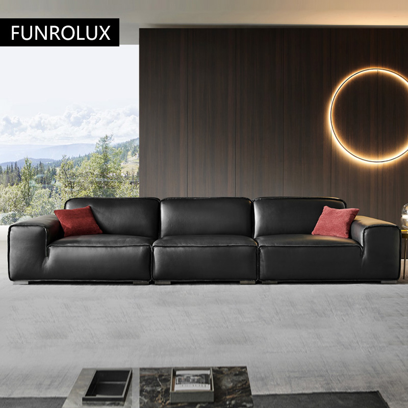 Office Furniture First - Big Black Cow Leather Sofa Office