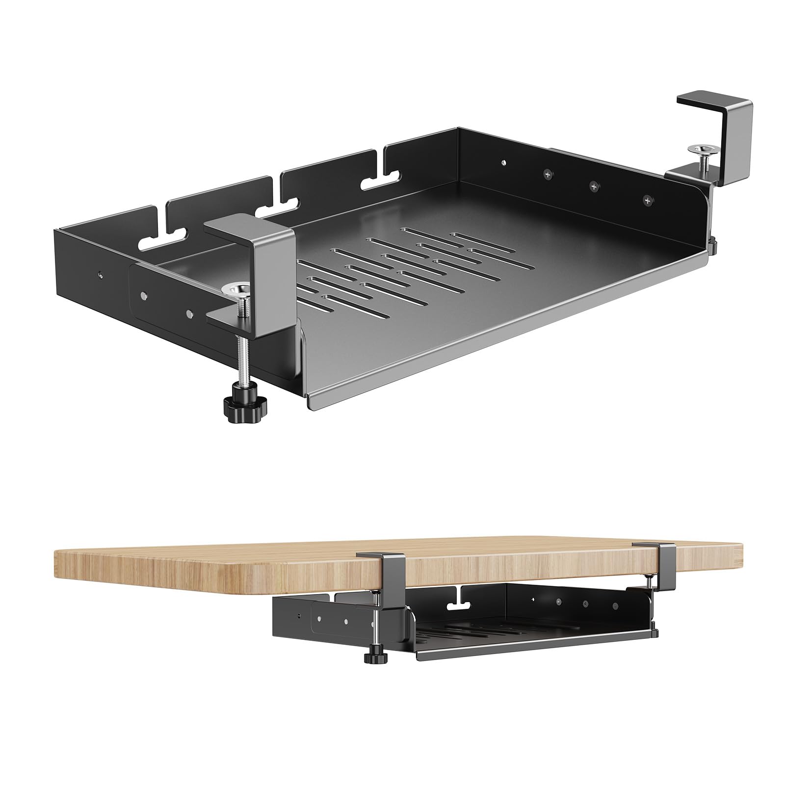 Gaming Desk With Hutch - No Drill Under Desk Laptop Mount,
