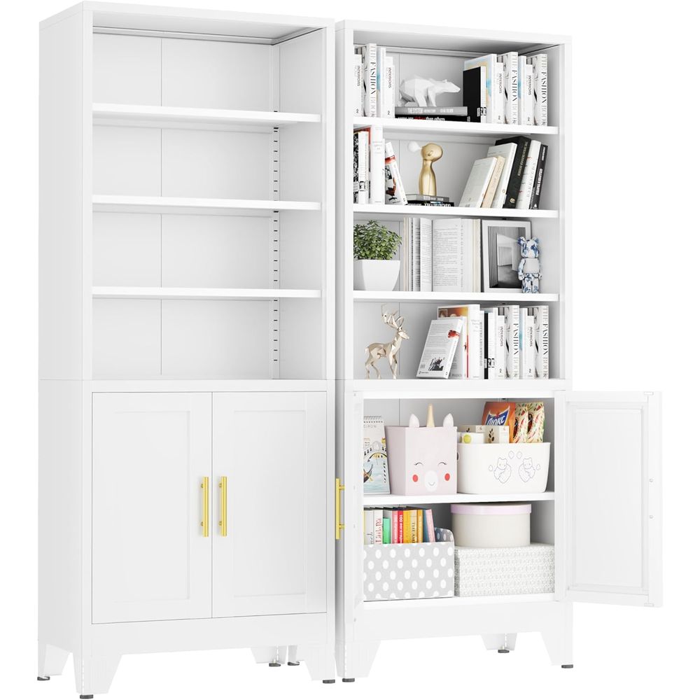 Office Storage Cabinet - 71 Tall White Metal Bookcases with