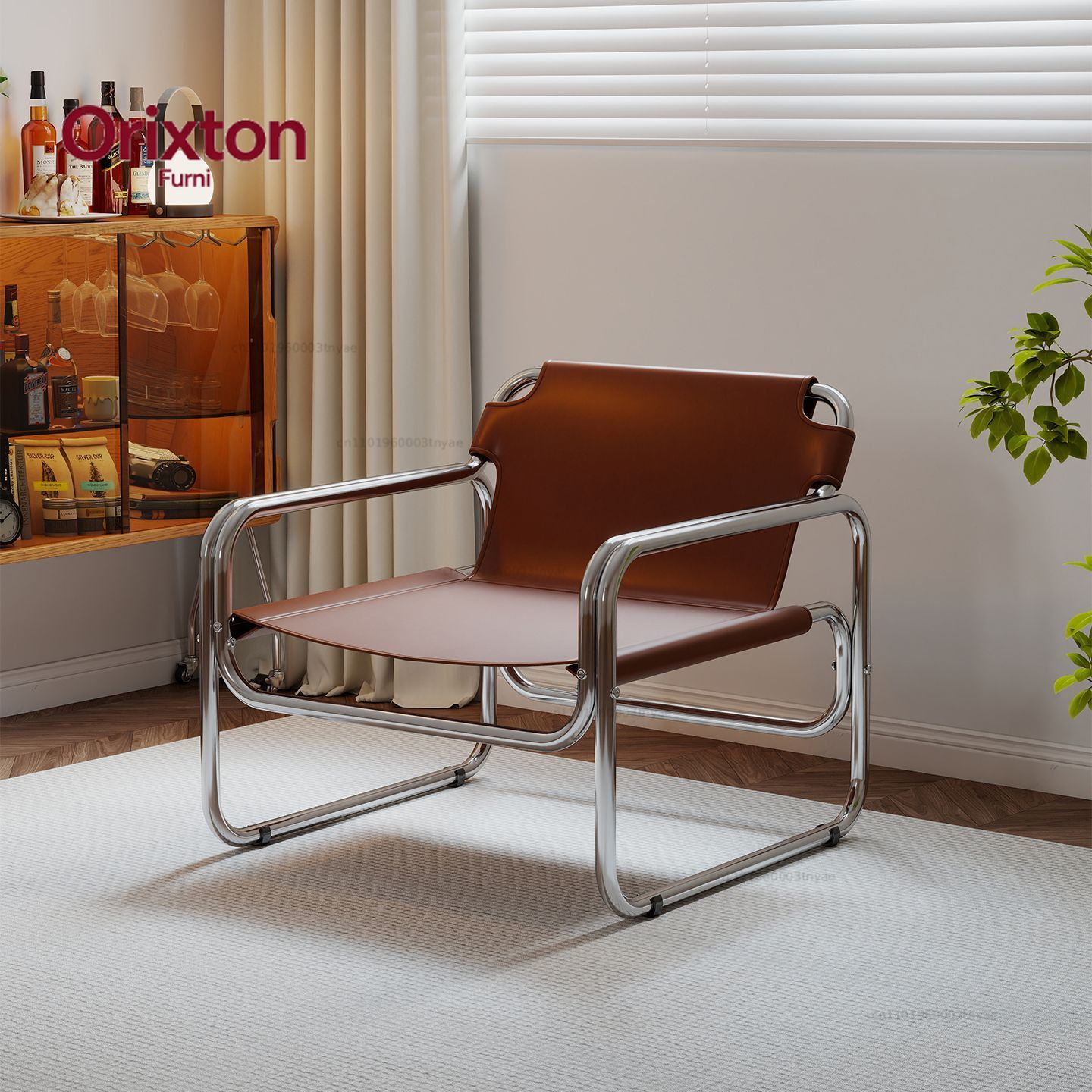 Office Furniture For Sale - Modern Leather Accent Armchair Chrome Frame