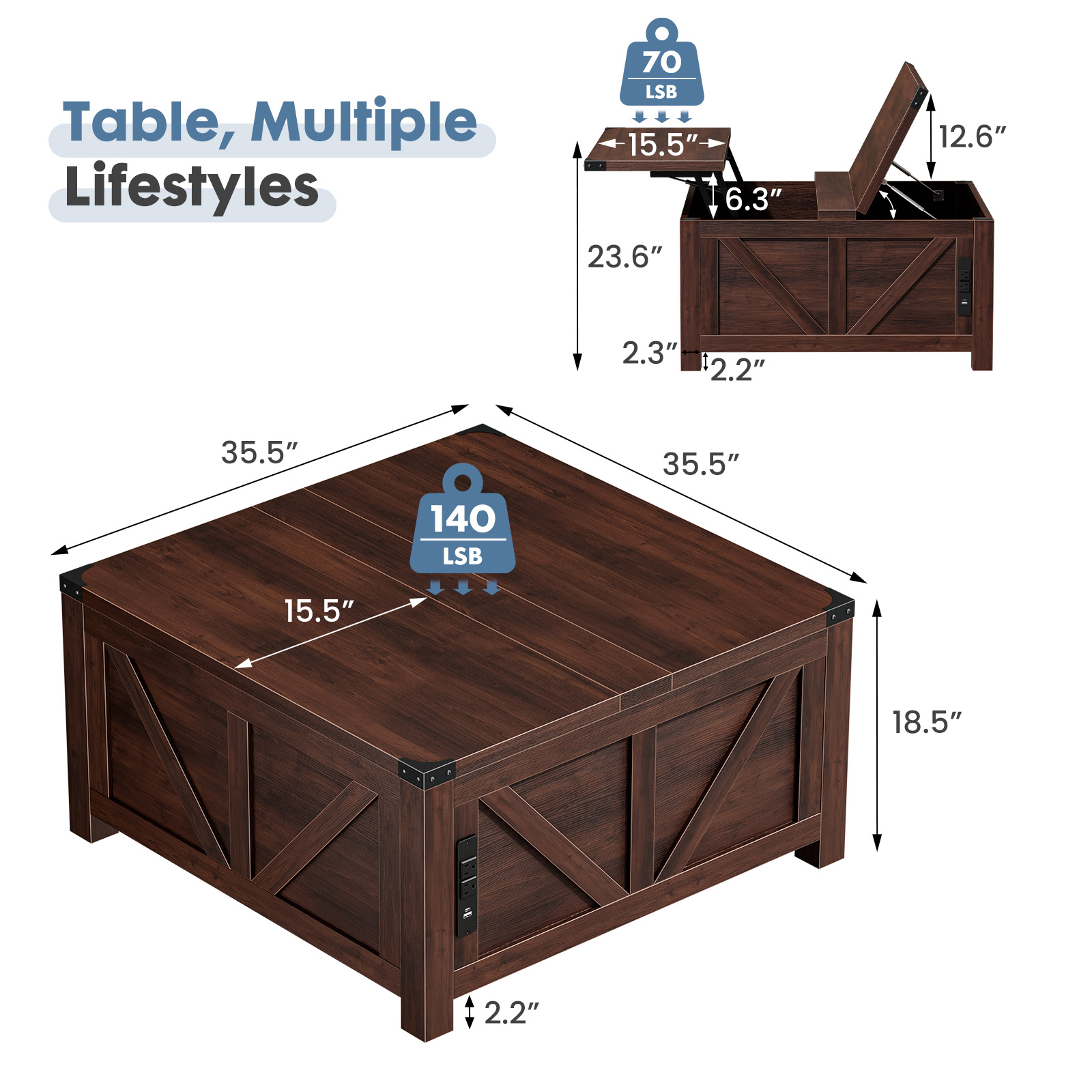 JHK 35.6IN Lift Top Coffee Tab - Office Furniture For Sale 评论和价格