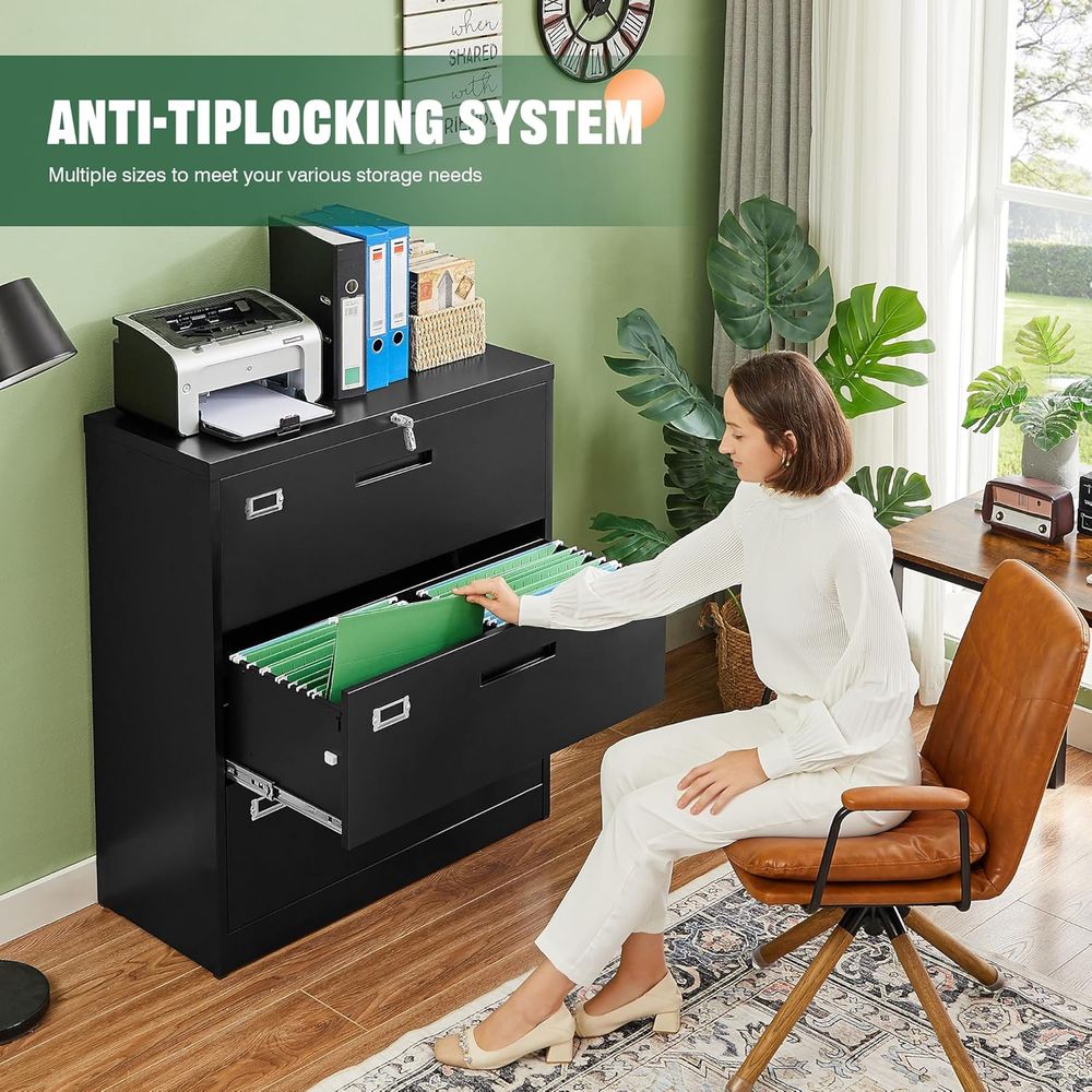 Black Lateral 3 Drawer Locked  - File Cabinet Lateral 评论和价格