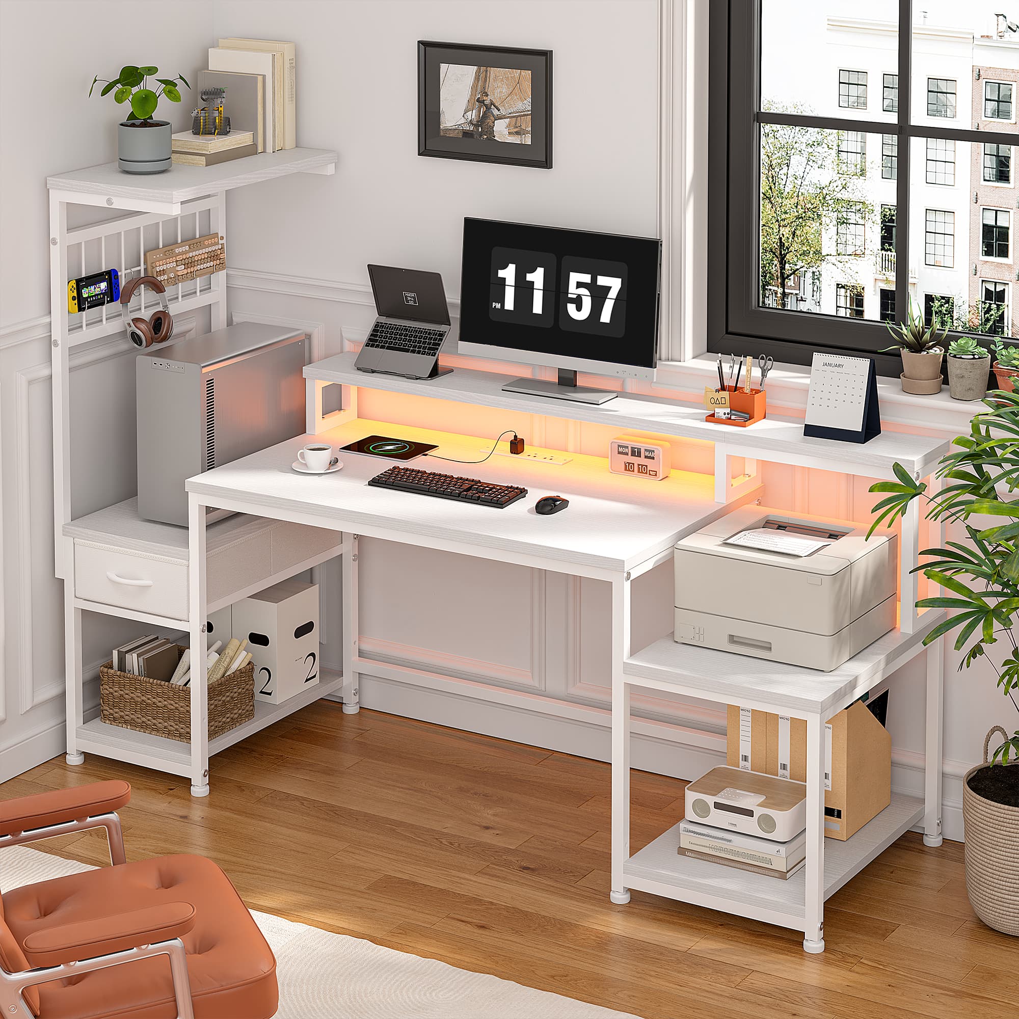 EnHomee 55“ LED Gaming Compute - Gaming Desk With Hutch 评论和价格