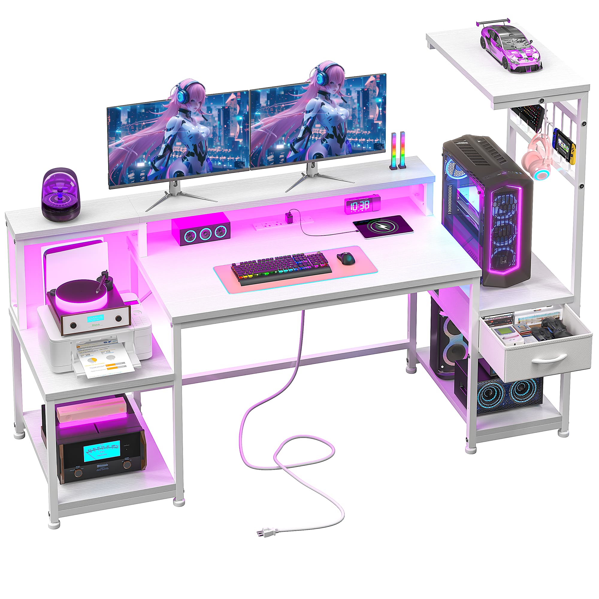 EnHomee 55“ LED Gaming Compute - Gaming Desk With Hutch 评论和价格