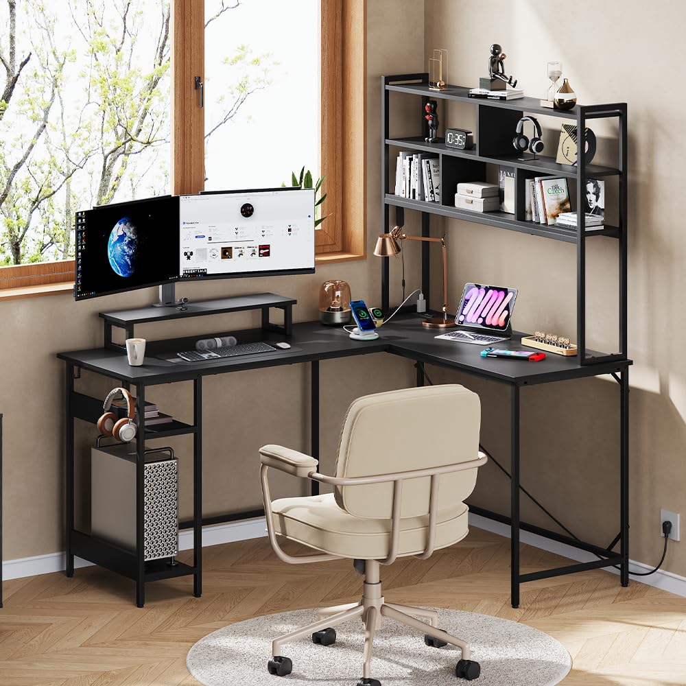 L Shaped Gaming Desk with Hutc - Gaming Desk With Hutch 评论和价格