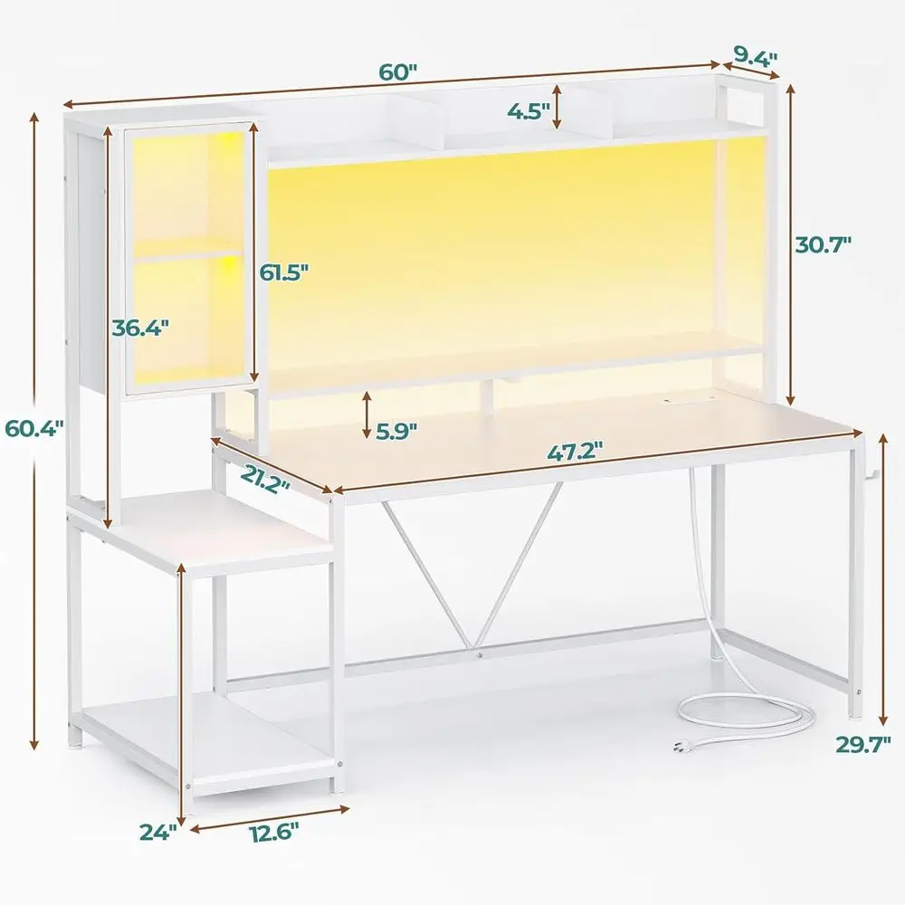60 LED-lit Gaming Desk with Hu - Gaming Desk With Hutch 评论和价格
