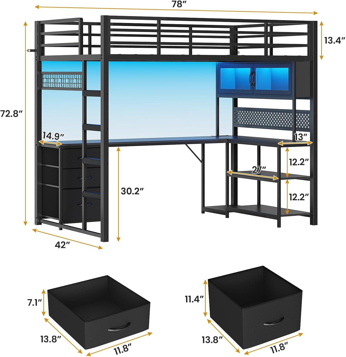 Twin Loft Bed with L-Shaped Ga - Gaming Desk With Hutch 评论和价格
