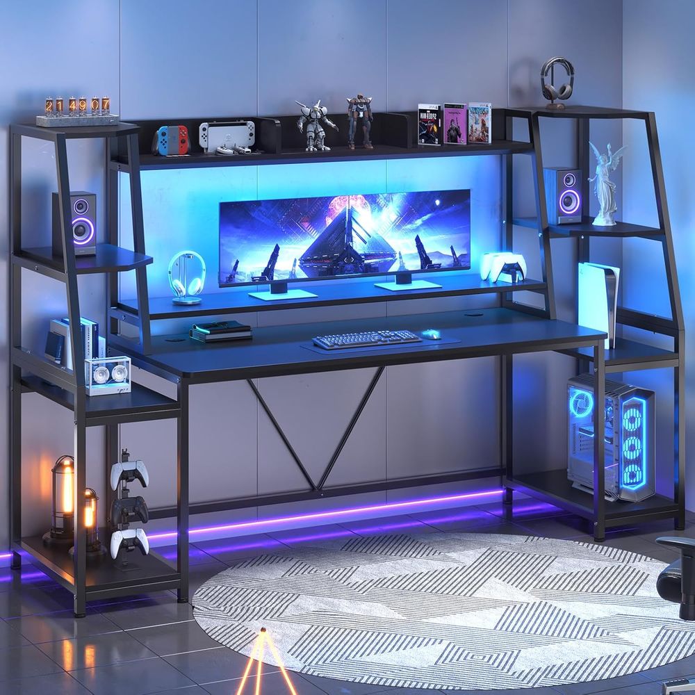79'' Gaming Desk with LED Ligh - Gaming Desk With Hutch 评论和价格