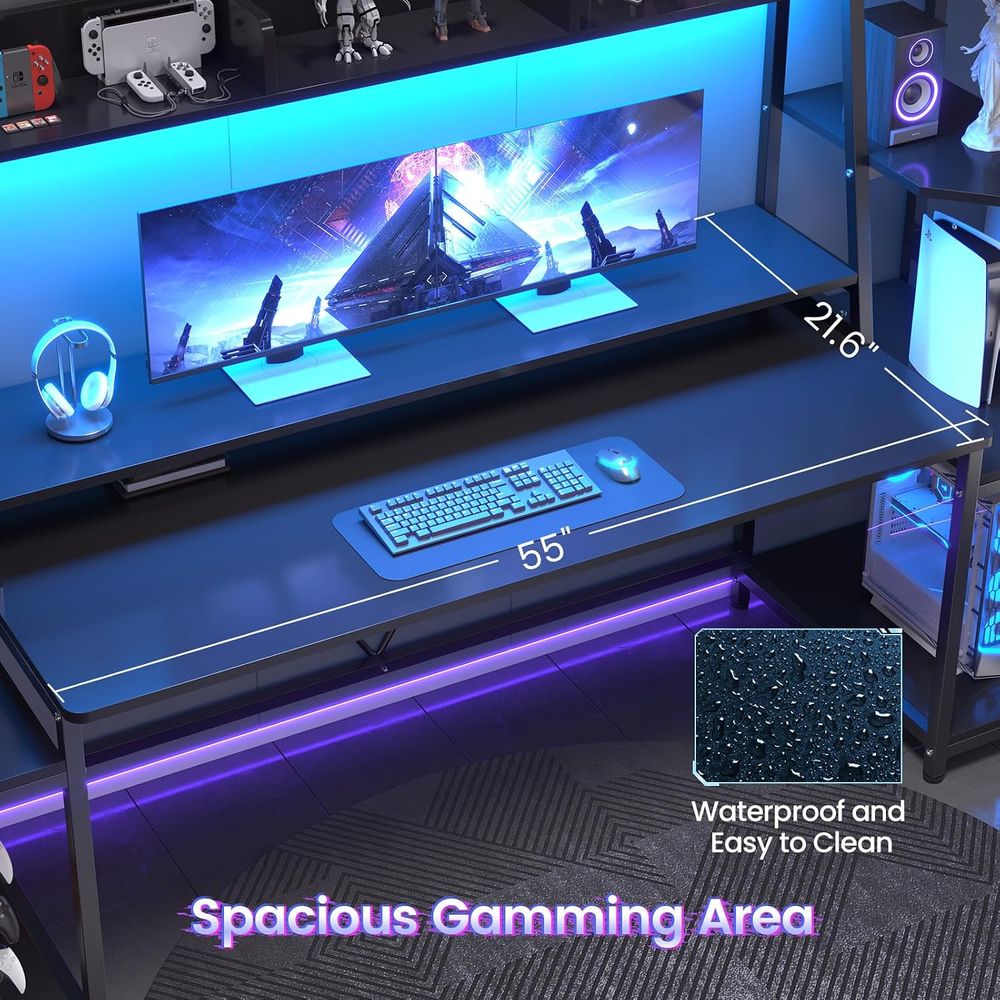 79'' Gaming Desk with LED Ligh - Gaming Desk With Hutch 评论和价格