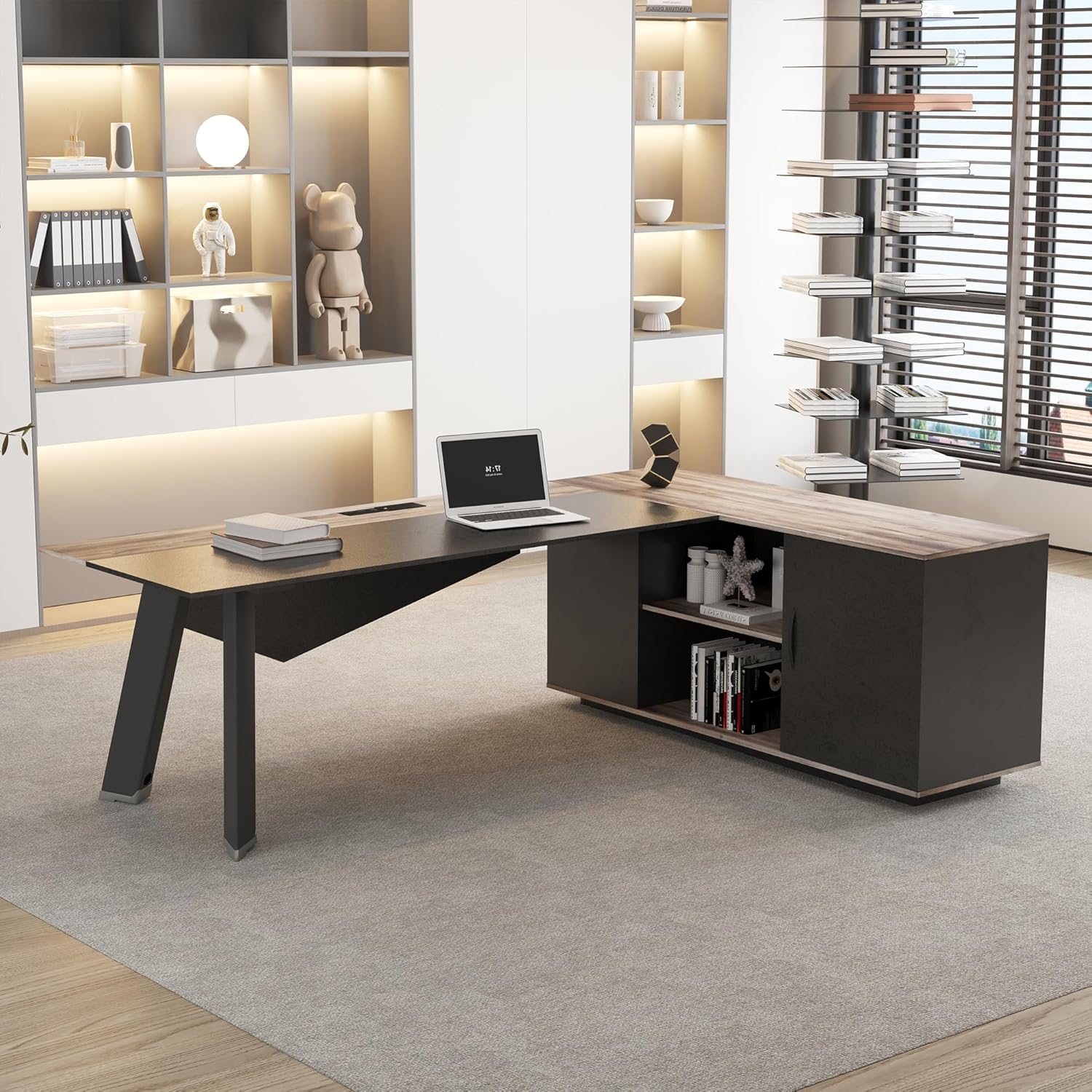 63in L-Shaped Executive Desk w - File Cabinet Lateral 评论和价格