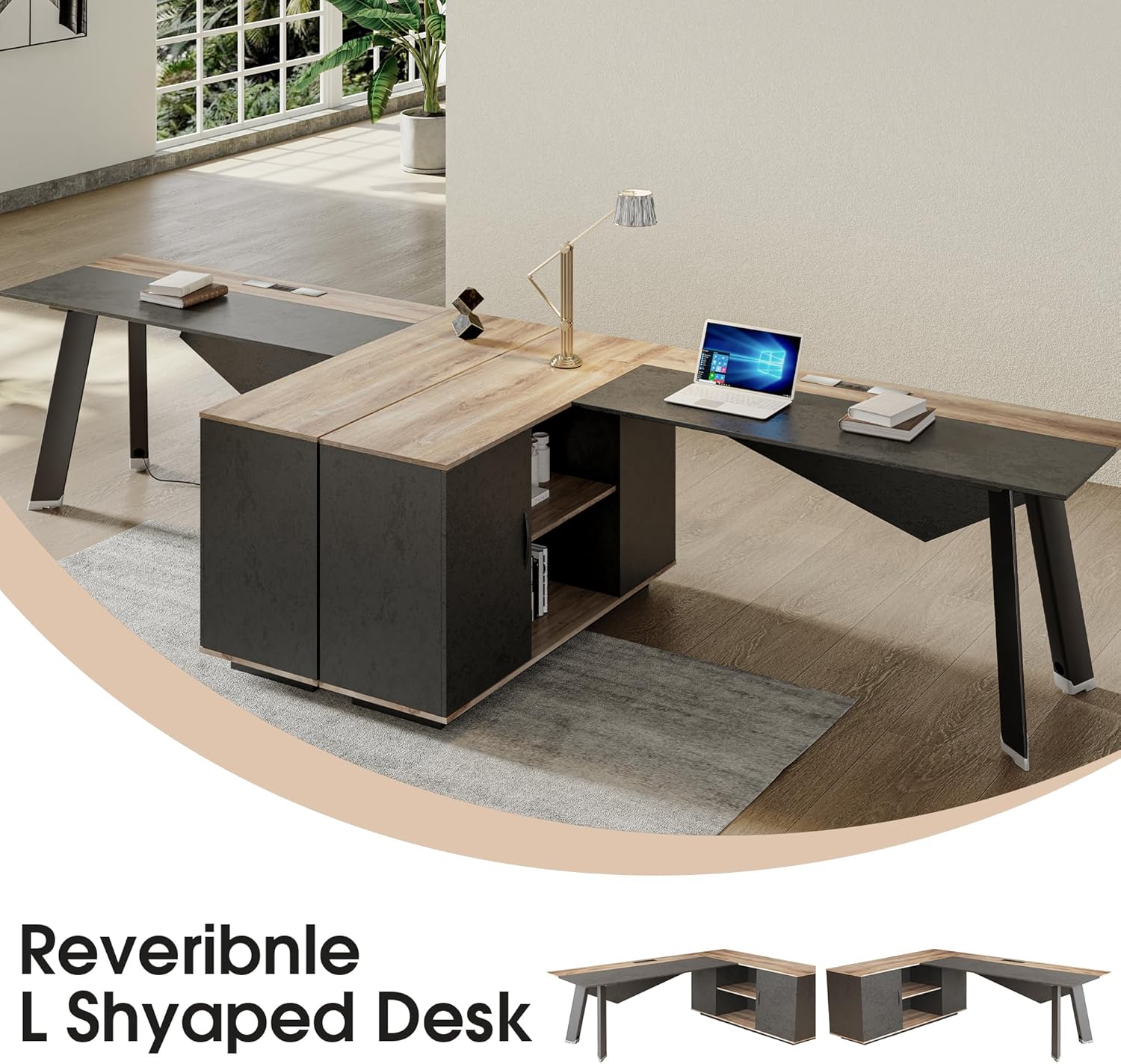 63in L-Shaped Executive Desk w - File Cabinet Lateral 评论和价格