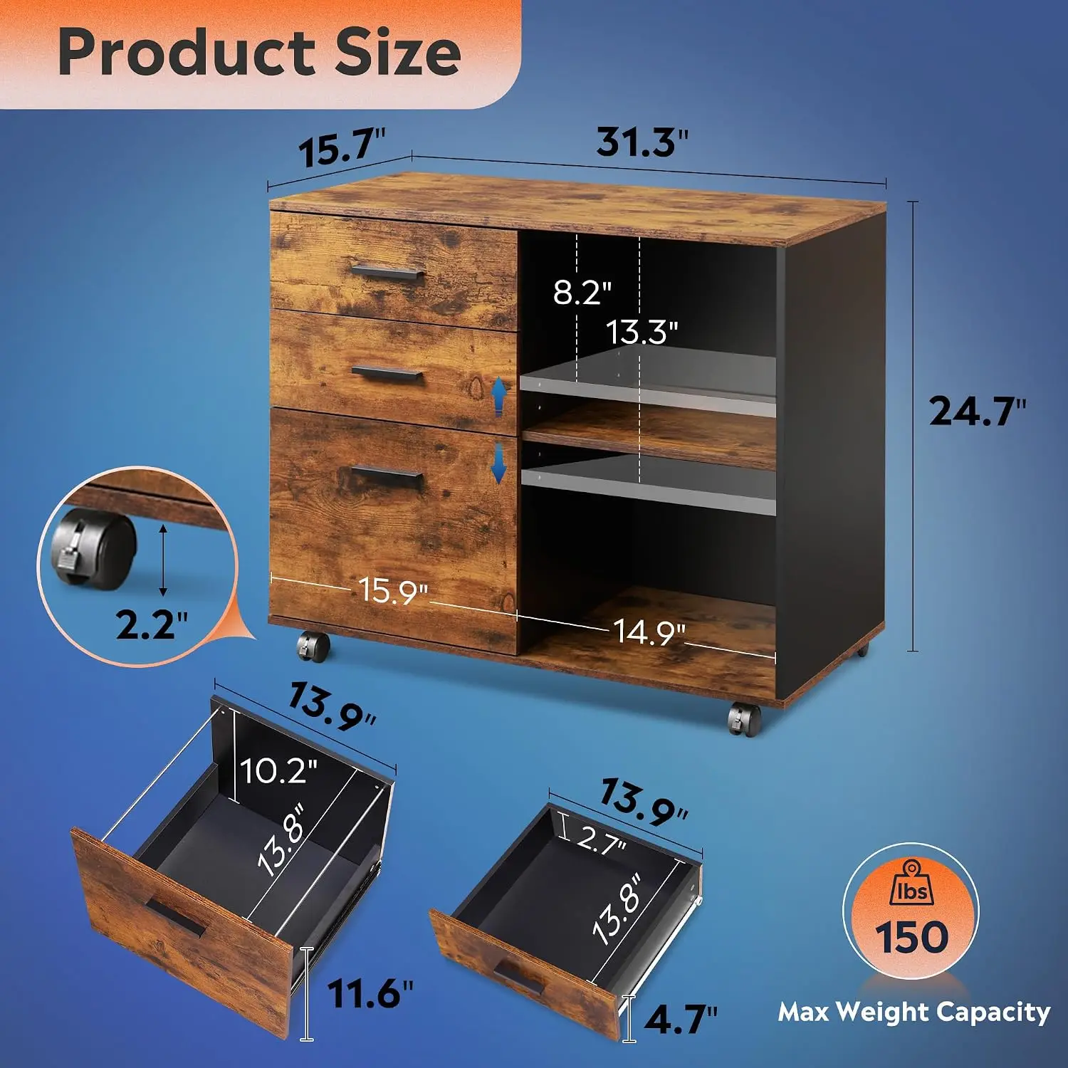 3-Drawer Mobile File Cabinet,  - File Cabinet Lateral 评论和价格