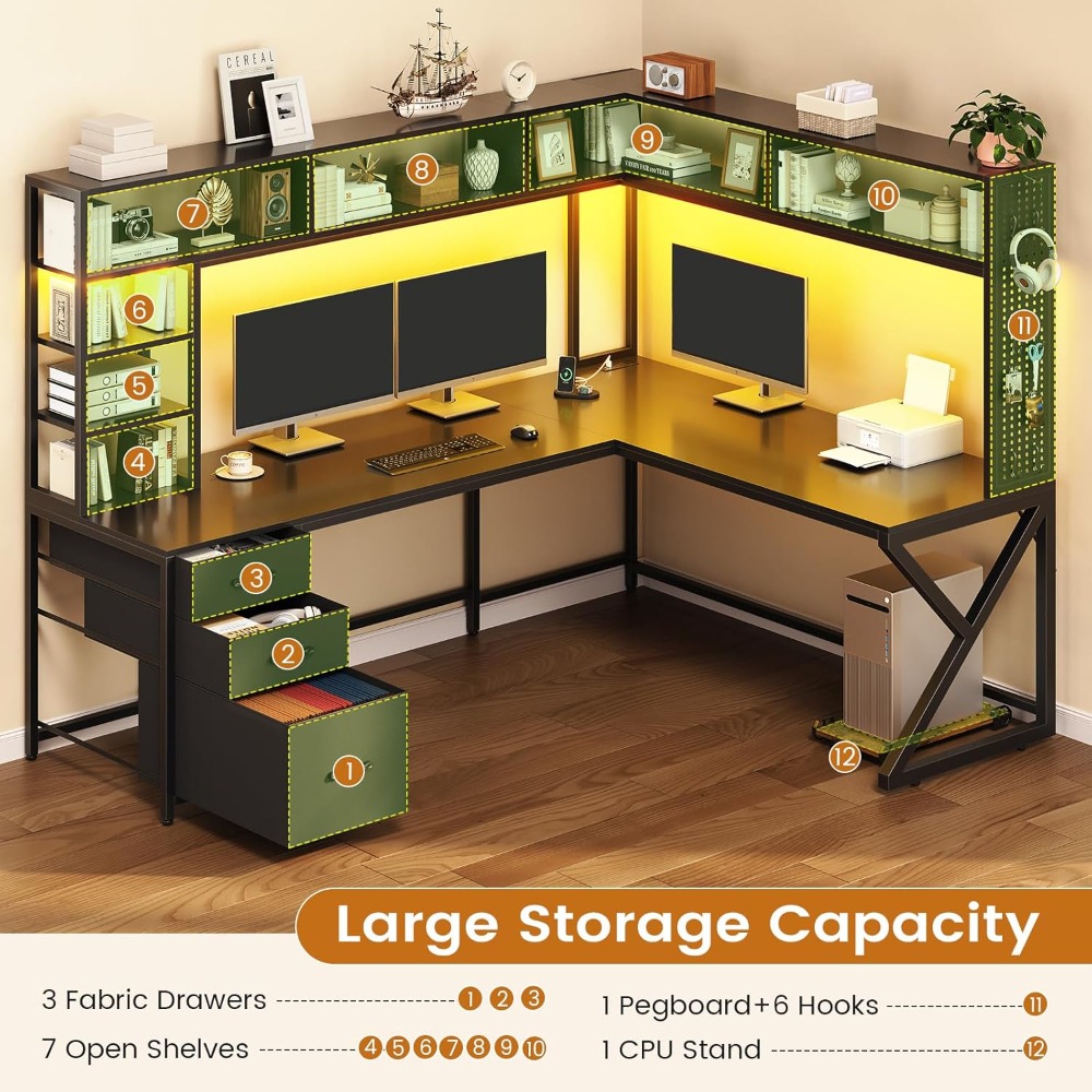 L Shaped Gaming Desk with Stor - Gaming Desk With Hutch 评论和价格