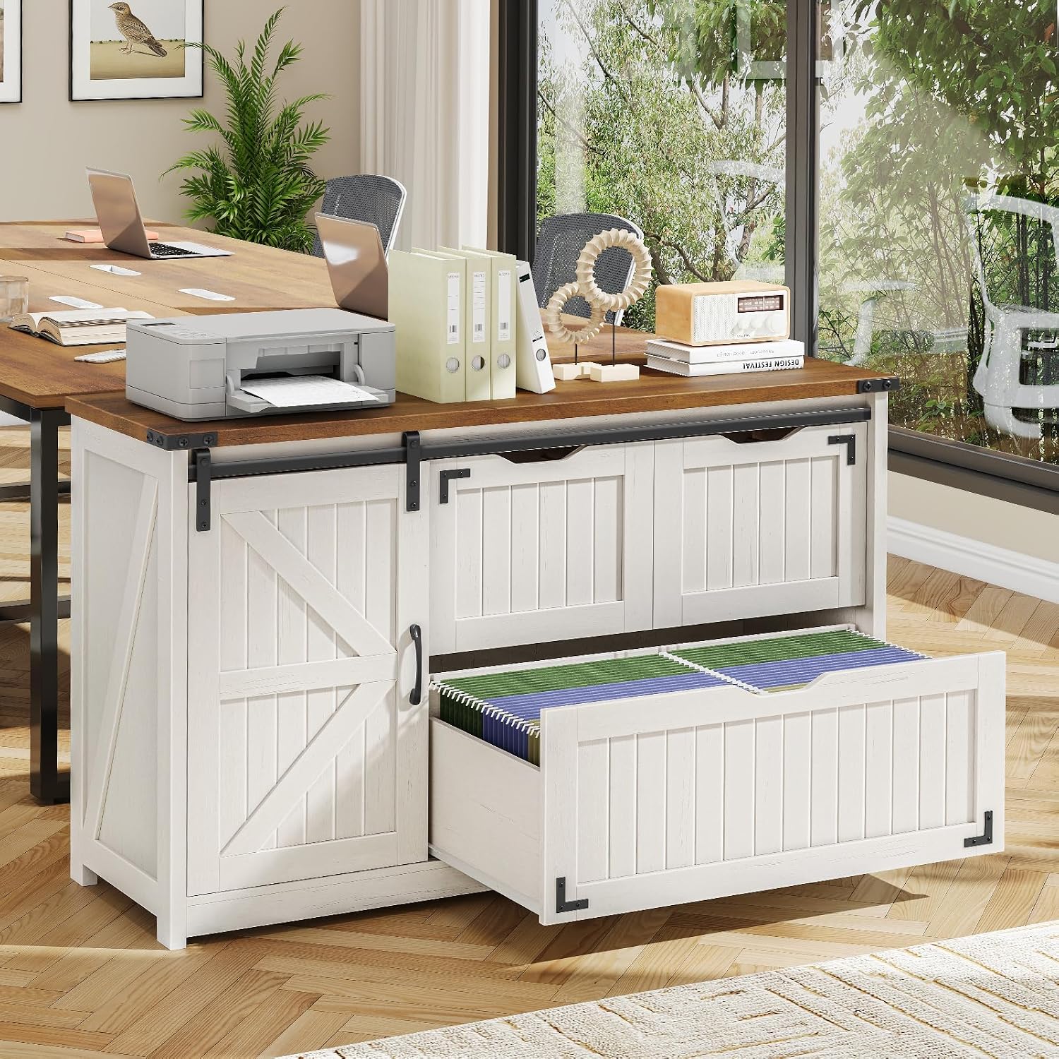 Off White 47.8 Inch Farmhouse  - File Cabinet Lateral 评论和价格
