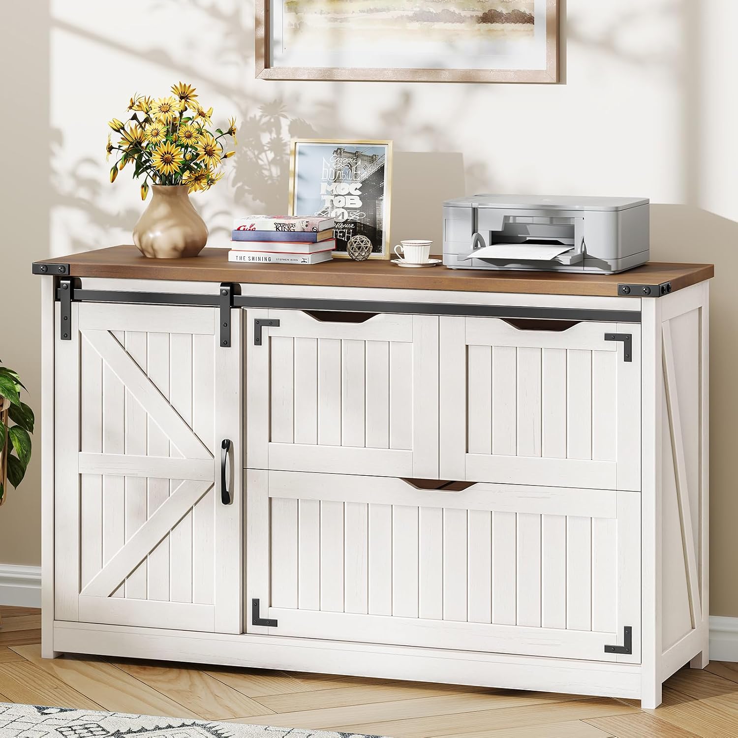Off White 47.8 Inch Farmhouse  - File Cabinet Lateral 评论和价格