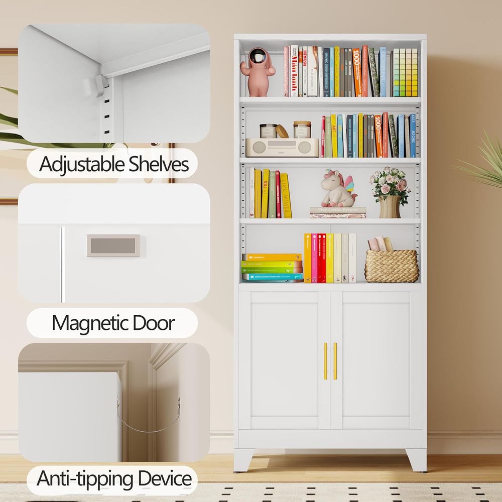 71 Tall White Metal Bookcases  - Office Storage Cabinet 评论和价格