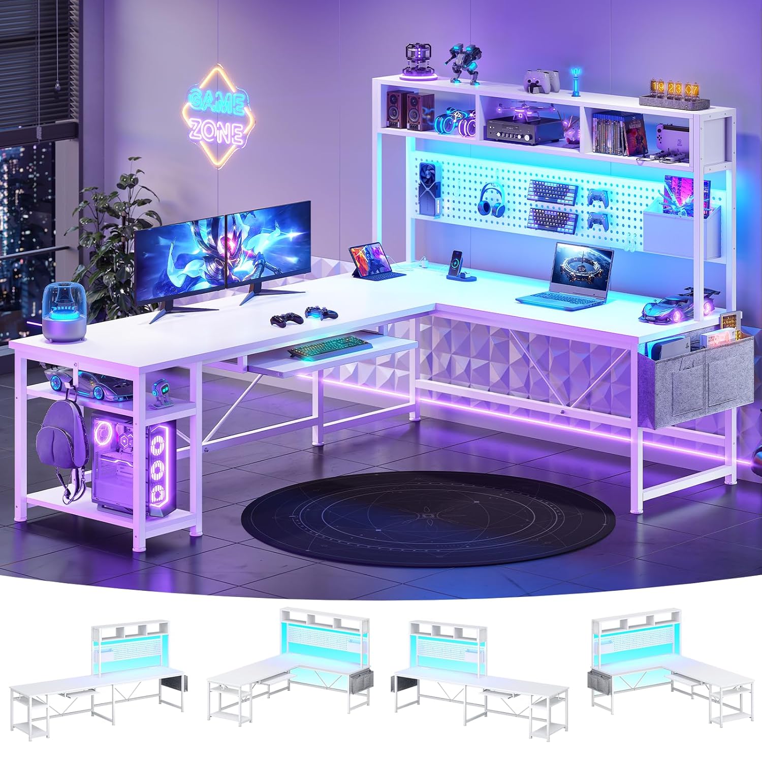 White L Shaped Gaming Desk, Re - Gaming Desk With Hutch 评论和价格