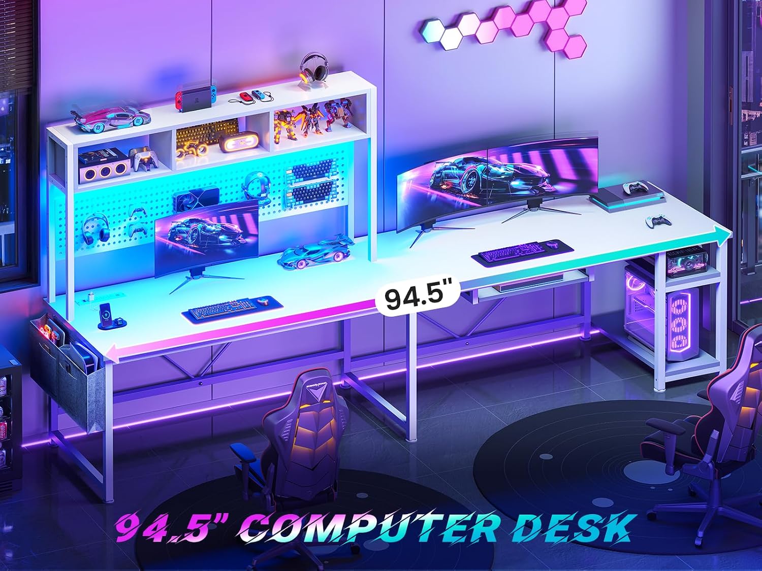 White L Shaped Gaming Desk, Re - Gaming Desk With Hutch 评论和价格