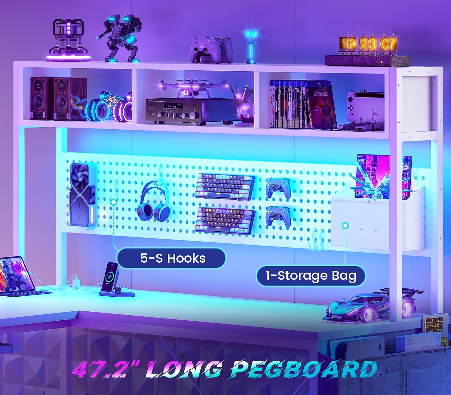 White L Shaped Gaming Desk, Re - Gaming Desk With Hutch 评论和价格